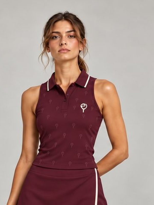 Women's sleeveless polo and skort, Burgundy